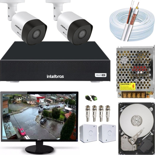 Kit Cftv Residencial Intelbras 2 Câmeras Dvr 4 Ch Monitor 15