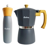 Set 2 Pz Molinillo 20cm + Cafetera 9 Tazas Gris Hudson Bz3