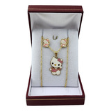 Conjunto Y Aros P Niña Hello Kitty Enchapado En Oro 18kt