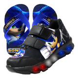 Kit Tênis Masculino Infantil De Led Sonic Meninos + Chinelo