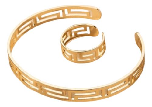 Bracelete Feminino Pulseira E Anel Aço Inox Banhado A Ouro