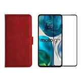 Kit Capa Carteira Vermelha Para Moto G52 / G82 + Pelicula