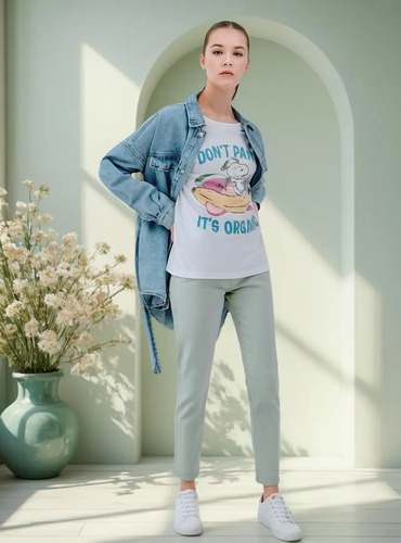 Playera Para Dama Diseño Snoopy Frutas Algodón Orgánico