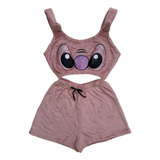 Pijama Stitch De Mujer Top Con Short Peluche 