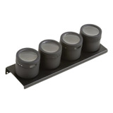 Set X4 Especieros Condimenteros Imantados C/base Negro Mate