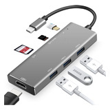 Hub Usb C Adaptador 7 En 1 Usb X3 Hdmi Lector Tarjeta Carga