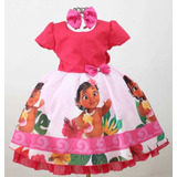 Vestido Infantil Tema Moana Baby Festa Roupa Luxo Promoção