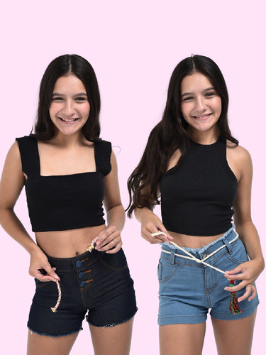 Kit 02 Shorts Jeans Com Cordão Juvenil Menina Com Lycra