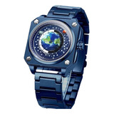 Reloj Joefox Azul Mundo Pulso Metalico