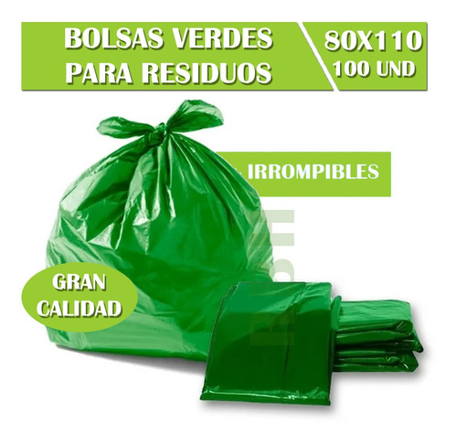 Bolsas Consorcio Residuo Basura Verdes 80x110 Reforzada X100