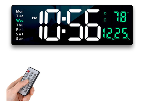 Reloj De Pared Digital Led Con Termó Alarmas Calendario 39cm