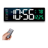 Reloj De Pared Digital Led Con Termó Alarmas Calendario 39cm