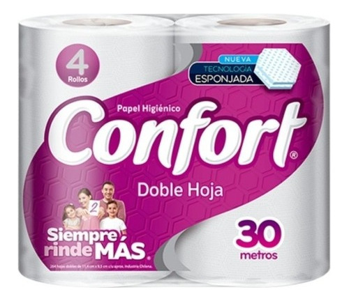 Papel Higiénico Confort Pack X4 Rollos 30mts Doble Hoja 