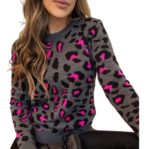 Blusa Feminina Tricot Onça Animal Print Frio