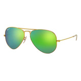 Anteojos De Sol Polarizados Ray-ban Aviator Flash Lenses Standard Con Marco De Metal Color Polished Gold, Lente Green De Cristal Flash, Varilla Polished Gold De Metal - Rb3025