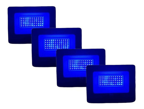 Kit 4 Refletor Holofote Led 100w Azul Piscina Eventos