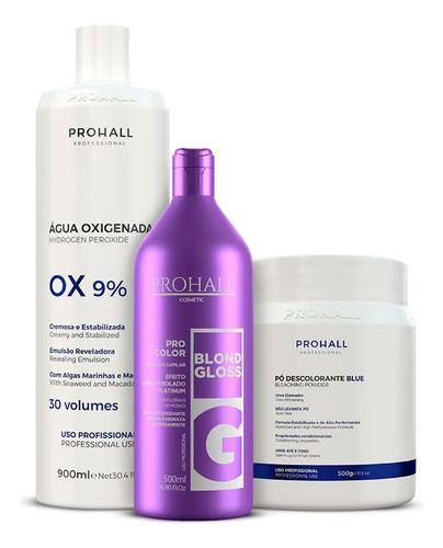 Kit Ox 30 + Pó Descolorante Azul + Matizador Blond Prohall