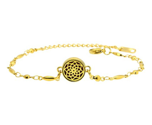 Pulseira Difusora Pessoal Aromática Dourada Mandala Delicada