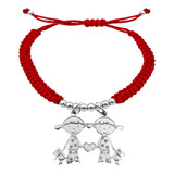 Pulsera Bolitas Pareja 2 Niñas Grande Plata 925 Roja