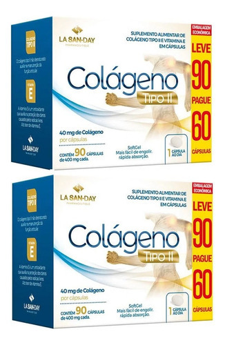 Kit 2x Colageno Tipo Ii + Vitaminae Leve90 Pague60 La Sanday Sabor Sem Sabor