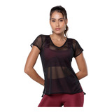 Blusa Tule Mullet Preta  Abertura Lateral Academia Dily 1772