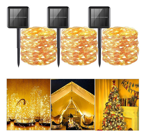 3pcs Tiras De Led Focos Solares Exterior 200 Led 22 Meters 