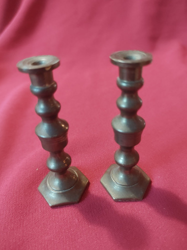 2 Miniatura Candelabros Bronce Antiguo 