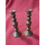 2 Miniatura Candelabros Bronce Antiguo 