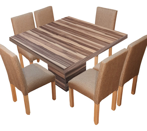 Juego Mesa Comedor Cuadrada Db 120x120 + 6 Sillas Chenille