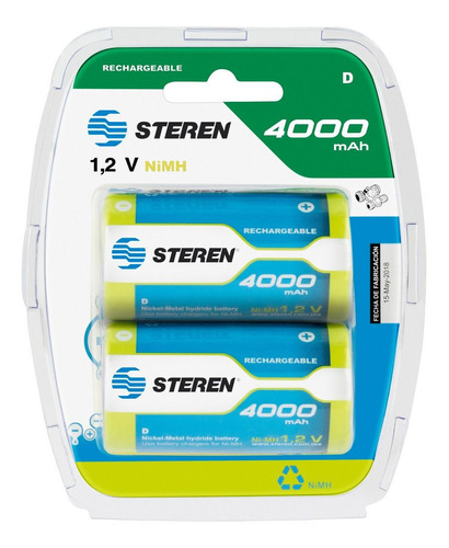 2 Baterias Tipo D Recargable 4000mah Pila Gorda Steren