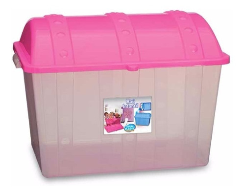 Caixa Organizadora Plastica Transparente 43 L Tampa Rosa