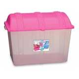 Caixa Organizadora Plastica Transparente 43 L Tampa Rosa