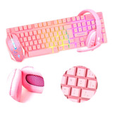 Kit Teclado Semi Mecânico + Mouse Gamer Rosa Headset Gamer