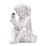 Estatua De Jardín De Un Niño Con Luciérnagas Solares, Decora