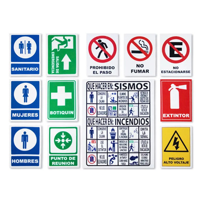 Kit 12 Señalamientos Protección Civil Seguridad Calibre 40 Color Variado | Meses sin interés