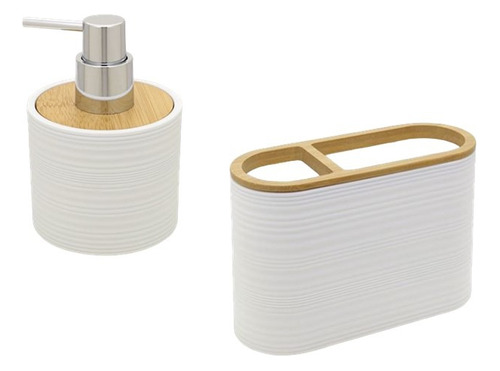 Kit Accesorios Baño Dispenser Porta Cepillo Acrilico Bambu