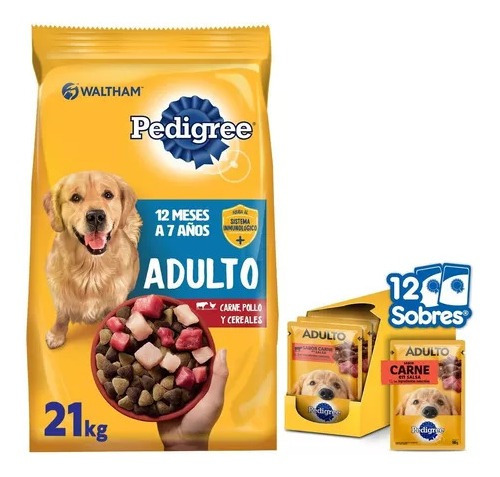 Pedigree Combo Perro Adulto Alimento 21kg + Sobres 12u