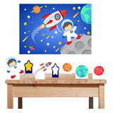 Kit Festa Infantil Astronauta Com Displays De Mesa E Painel