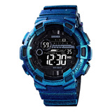 Reloj Hombre Skmei 1243 Sumergible Digital Alarma Cronometro Color De La Malla Negro Color Del Fondo Azul