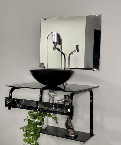 Gabinete Para Banheiro Lavabo Lavatorio Carrara Preto 40cm