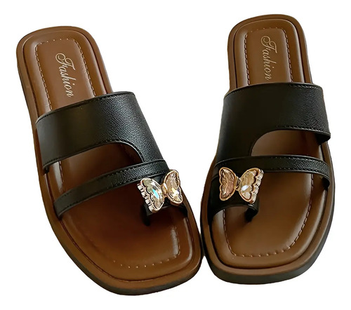 Sandalia Con Piedras Brilla Chanclas Mujer Moda Planas Playa