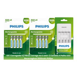 Carregador Usb + 8 Pilhas Aaa Recarregável Philips 1000mah