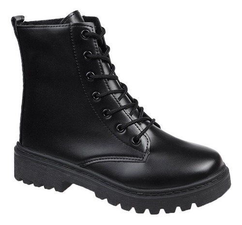 Botas Al Tobillo De Cuero Estilo Británico Para Mujer, Negro