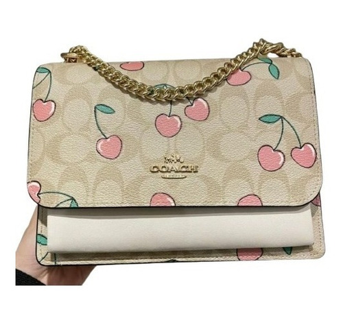 Bolso Coach Colección Corazón Cerezas Crossbody Beige Dorado