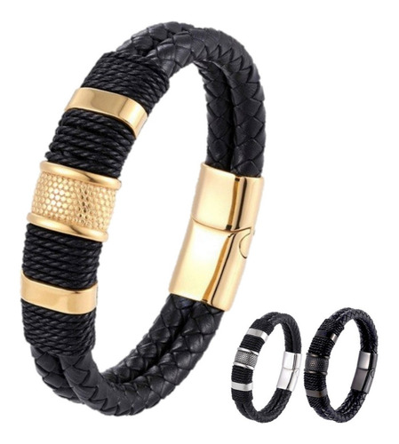 Pulseira Masculina Couro Fecho Imã Alto Padrão Luxo Homem Fb