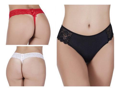 Kit 3 Calcinha Fio Renda Sexy Gordinha Sensual Plus Size