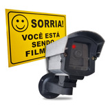 Câmera Falsa De Segurança Com Led Bivolt + Placa Sorria