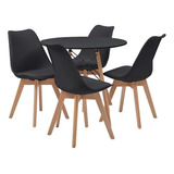 Mesa De Comedor Redonda Con 4 Sillas Trogstad Negro Këssa Mu