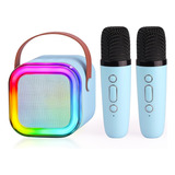 Karaoke Bocina 2 Micrófonos Portátil Bluetooth Inalámbrico Color Azul