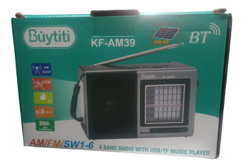 Radio Kf-am39 Am Fm Sw Solar Bt Micro Sd Usb Beige Gris Negr
